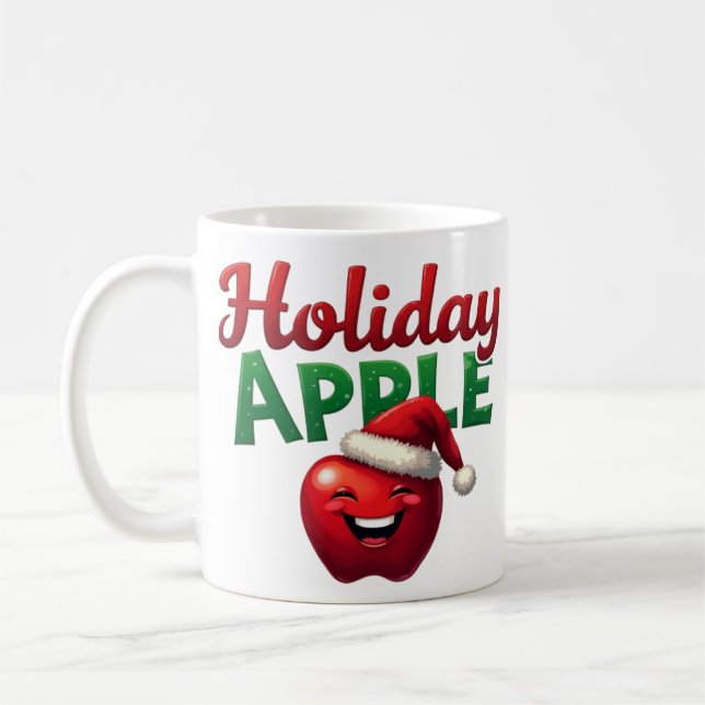 Holiday Apple Retro Christmas Design  Coffee Mug (Left)