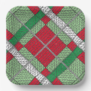 HOLIDAY ARGYLE KNIT 9" Square Paper Plates