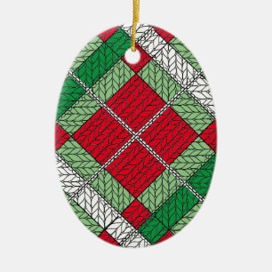 HOLIDAY ARGYLE KNIT Ceramic Oval Ornament