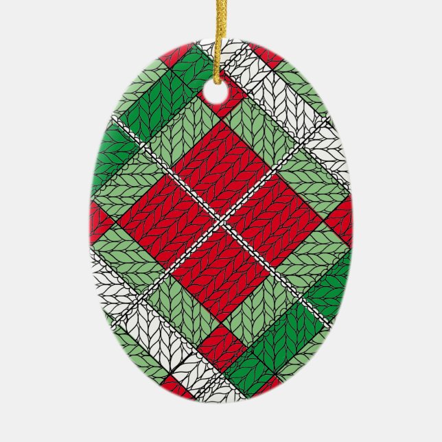 HOLIDAY ARGYLE KNIT Ceramic Oval Ornament (Front)
