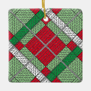 HOLIDAY ARGYLE KNIT Ceramic Square Ornament