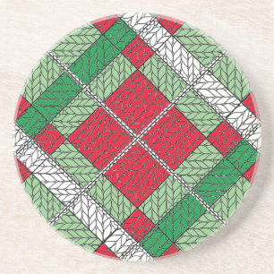 HOLIDAY ARGYLE KNIT Round Sandstone Coaster