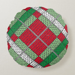 HOLIDAY ARGYLE KNIT Round Throw Pillow