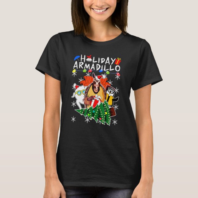 Holiday Armadillo Animal  Xmas T-Shirt (Front)