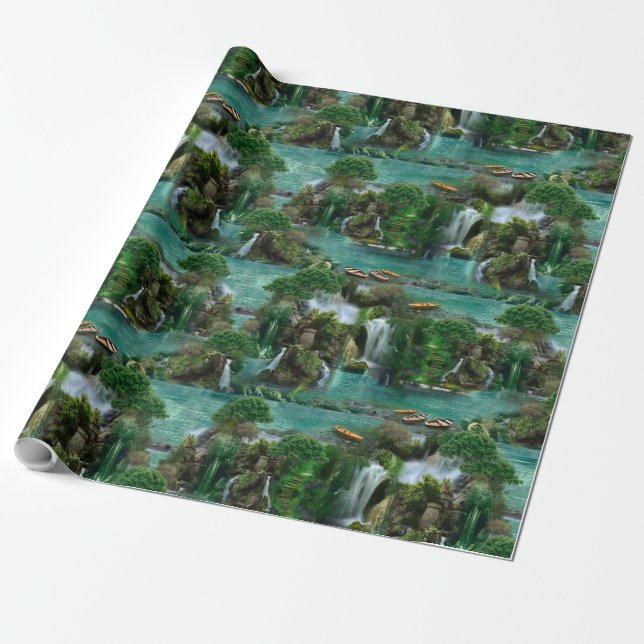 Holiday at the Magical Fantasy Lake Wrapping Paper (Unrolled)