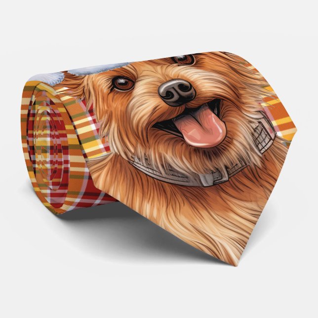 Holiday Australian Terrier Dog Plaid Christmas Tie (Rolled)