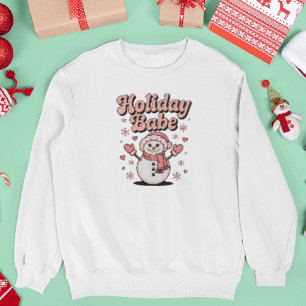 Holiday Babe Cute Pink Snowman Sweatshirt