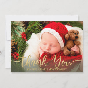 Holiday Baby Birth Gold Script Typography Red Announcement