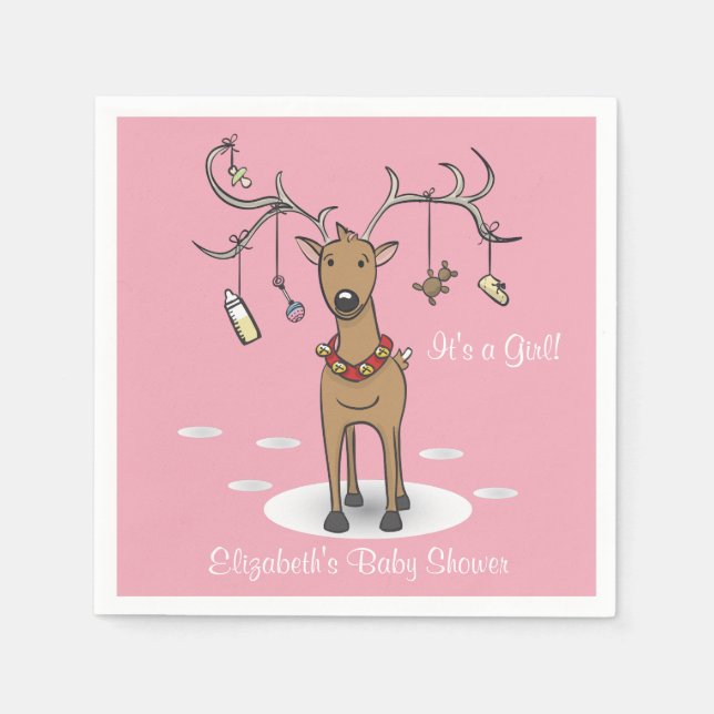 Holiday Baby Shower Girl Christmas Pink Napkin (Front)