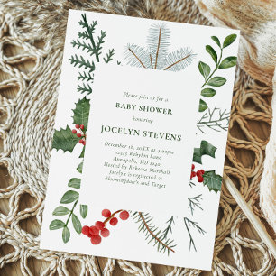 Holiday Baby Shower Invitation, Christmas Wreath Invitation