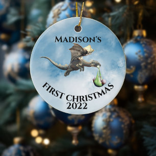 Holiday Baby's 1st First Christmas Dragon Ceramic Tree Decoration