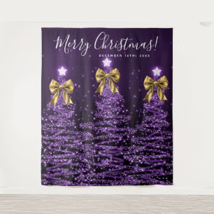 Holiday Backdrop Purple Christmas Trees Gold Bows Tapestry
