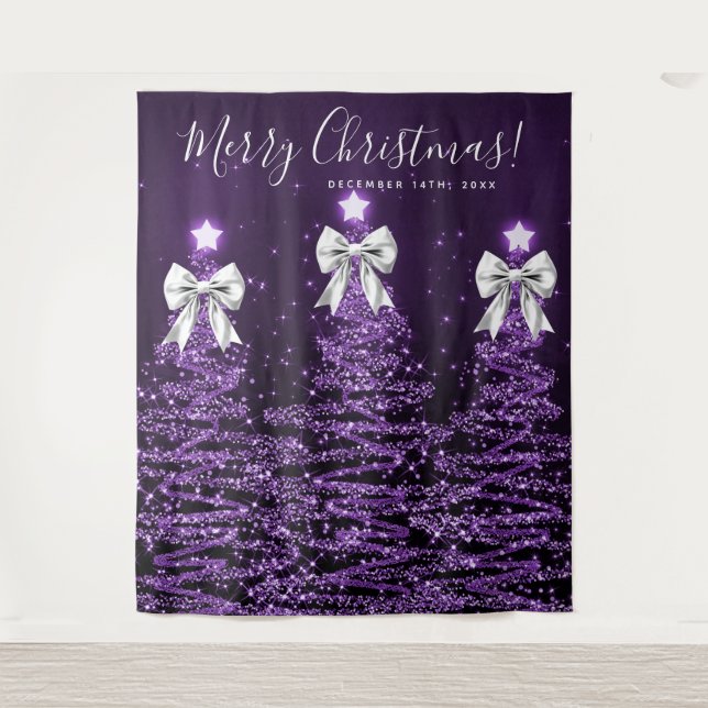 Holiday Backdrop Purple Christmas Trees Silver  Tapestry (Front)