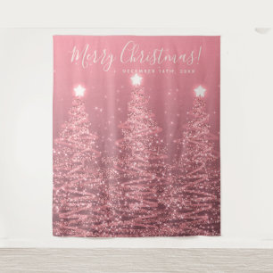 Holiday Backdrop Rose Gold Merry Christmas Tree Tapestry
