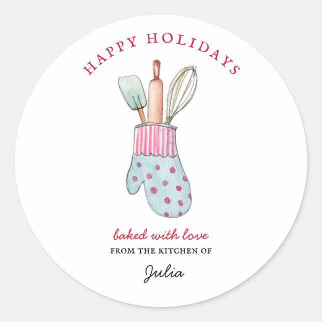 Holiday  "Baked with love"  Bakers  Classic Round Sticker (Front)