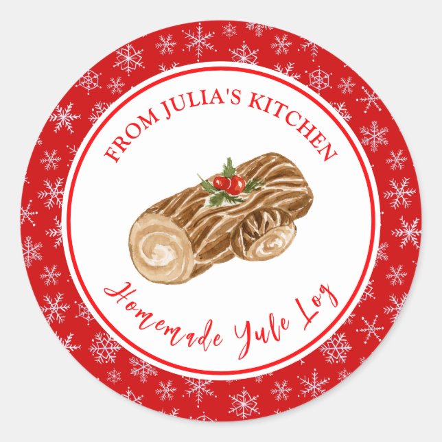 Holiday Baking Christmas Yule Log Classic Round Sticker (Front)