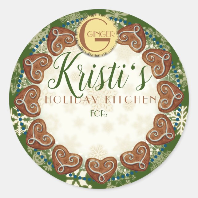 Holiday baking gingerbread cookies personalised classic round sticker (Front)