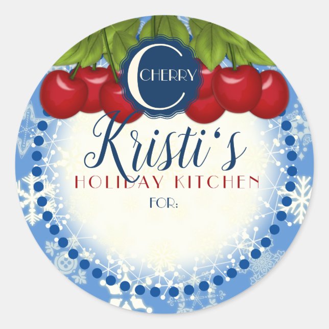 Holiday baking homemade cherry cherries Christmas Classic Round Sticker (Front)