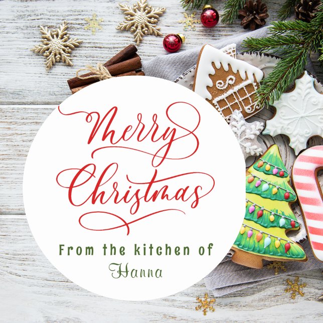Holiday Baking Merry Christmas Personalised Classic Round Sticker (Creator Uploaded)