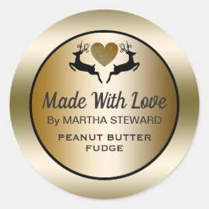 Holiday Baking Reindeer Gold Made With Love Classic Round Sticker