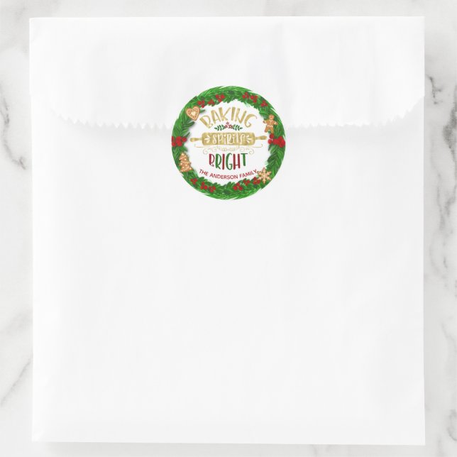 Holiday - "Baking Spirits Bright" - Personalise Classic Round Sticker (Bag)