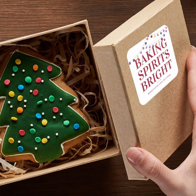 Holiday Baking Spirits Bright String Lights Square Sticker (Holiday Baking Spirits Bright String Lights Square Sticker)