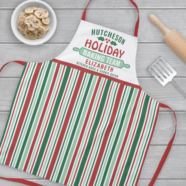 Holiday Baking Team Christmas Cookie Party Striped Apron (Creator Uploaded)