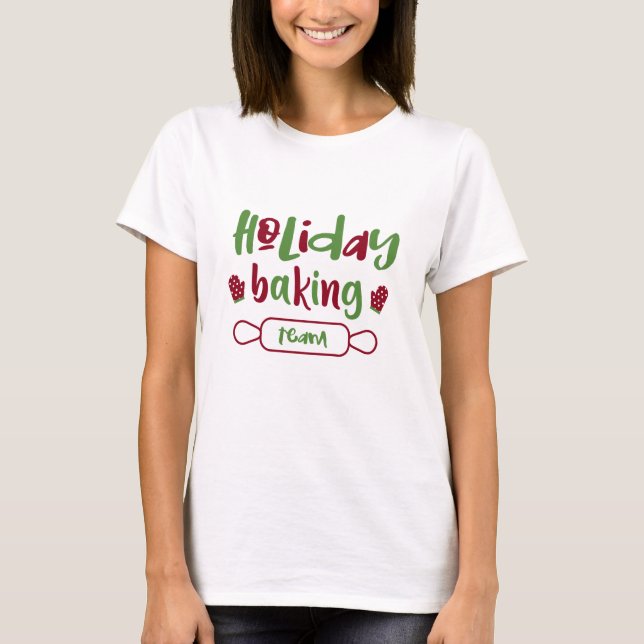 Holiday Baking Team Christmas Oven Mitts Red Green T-Shirt (Front)