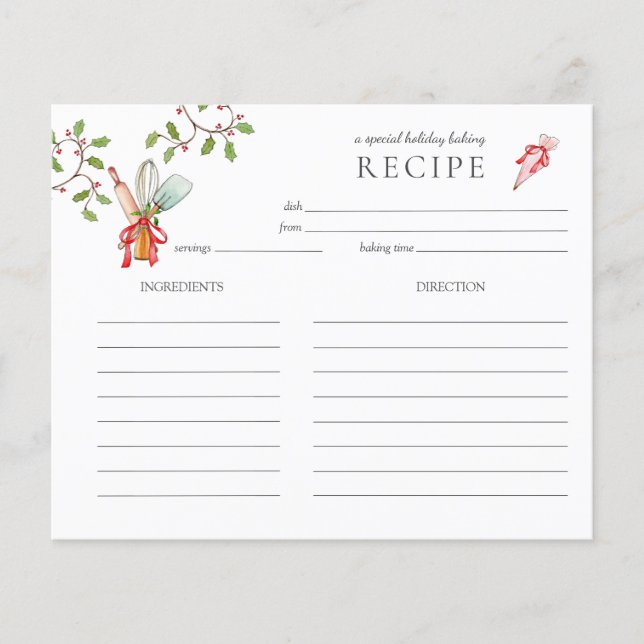 Holiday Baking utensil  baking Recipe card (Front)