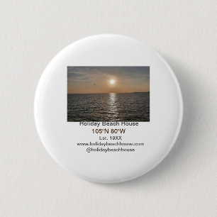 Holiday beach ocean house longitude latitude est. 6 cm round badge