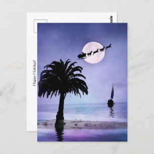 Holiday Beach Sailboat with Santa Postcard