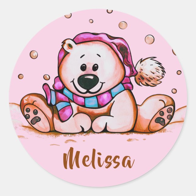 Holiday Bear Classic Round Sticker (Front)