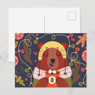 Holiday Bear Drinking Hot Cocoa  Postcard