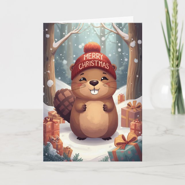 Holiday Beaver Greeting Card (Front)