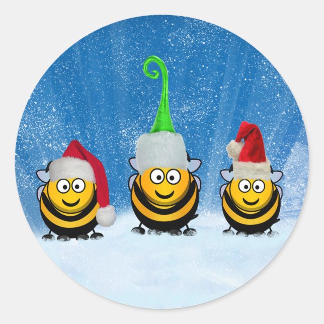 Holiday Bee Elves at the North Pole Christmas Classic Round Sticker (Front)