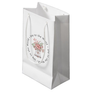 Holiday Bell With Poinsettia Gift Bag - Small