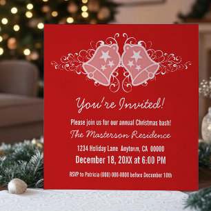 Holiday Bells and Swirls Invite, Red Invitation
