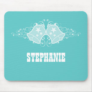 Holiday Bells and Swirls Mousepad, Aqua Mouse Mat