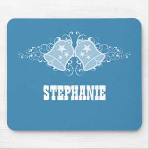 Holiday Bells and Swirls Mousepad, Blue Mouse Mat