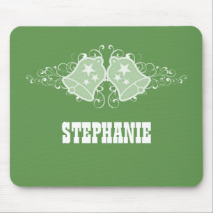 Holiday Bells and Swirls Mousepad, Green Mouse Mat