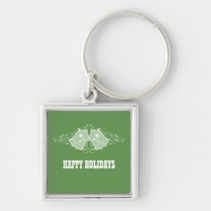 Holiday Bells and Swirls Premium Keychain, Green Key Ring
