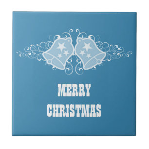Holiday Bells and Swirls Tile, Blue Tile
