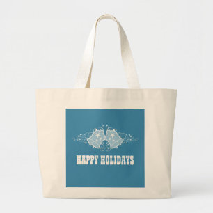 Holiday Bells and Swirls Tote Bag, Blue