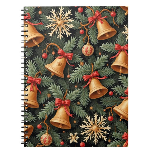 Holiday Bells, Decorative Christmas Pattern, Notebook (Front)