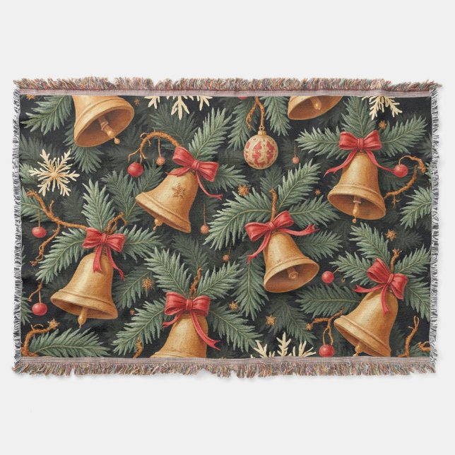 Holiday Bells, Decorative Christmas Pattern, Throw Blanket (Front)