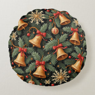Holiday Bells, decorative pattern. Round Cushion