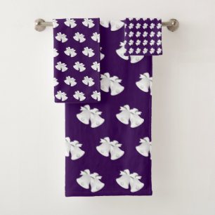 Holiday Bells Repeat Christmas Wedding Purple Bath Towel Set