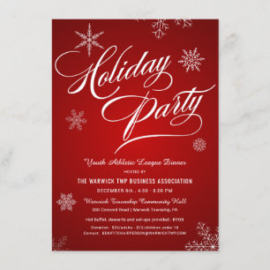 Holiday Benefit Fundraiser Red White Snowflakes Invitation