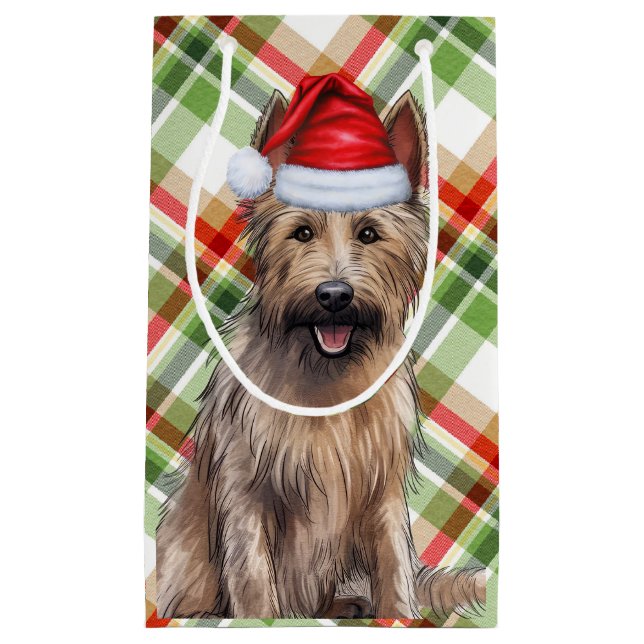 Holiday Berger Picard Dog Fun Plaid Christmas Small Gift Bag (Front)