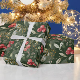 Holiday Berries and Leaves Christmas Wrapping Paper